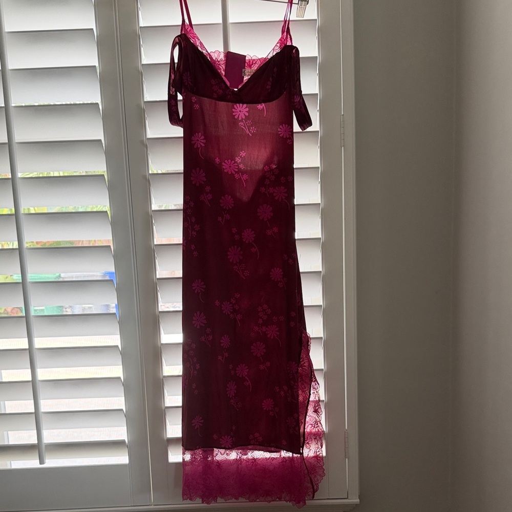 Free People Sheer Floral Lace Slip in Deep Fuchsia